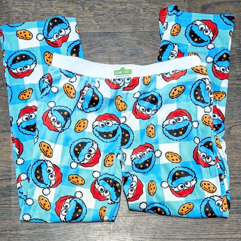🔥LAST New Sesame Street Large COOKIE MONSTER Christmas Checker Pajama Pants